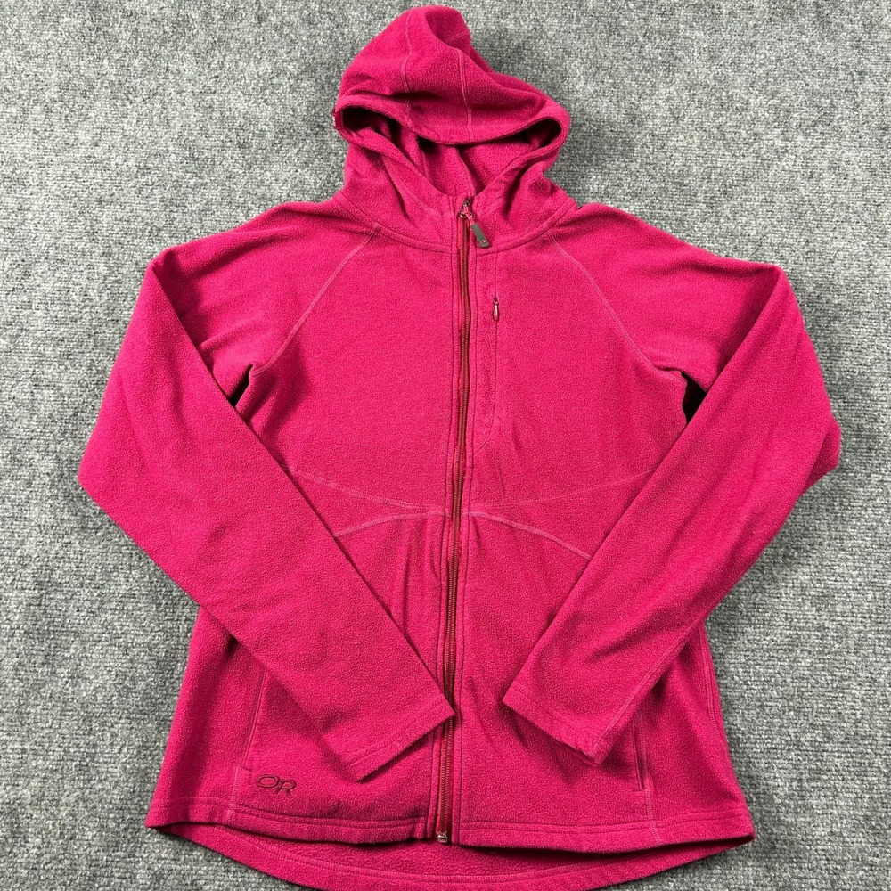Outdoor Research Fleece Hoodie Womens Medium Pink Full Zip Jacket Hiking Layer